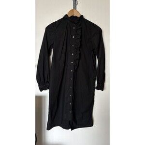 J Crew Black Long Sleeve Cottage Cotton Poplin Shirt Dress Size 0